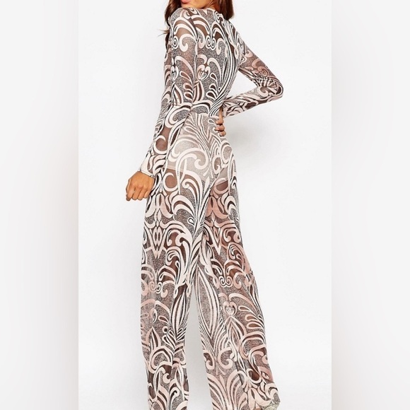 ASOS Premium Jumpsuit With Plunge Neck in Soft Devore Burnout NWT! Size 12 - Picture 3 of 4